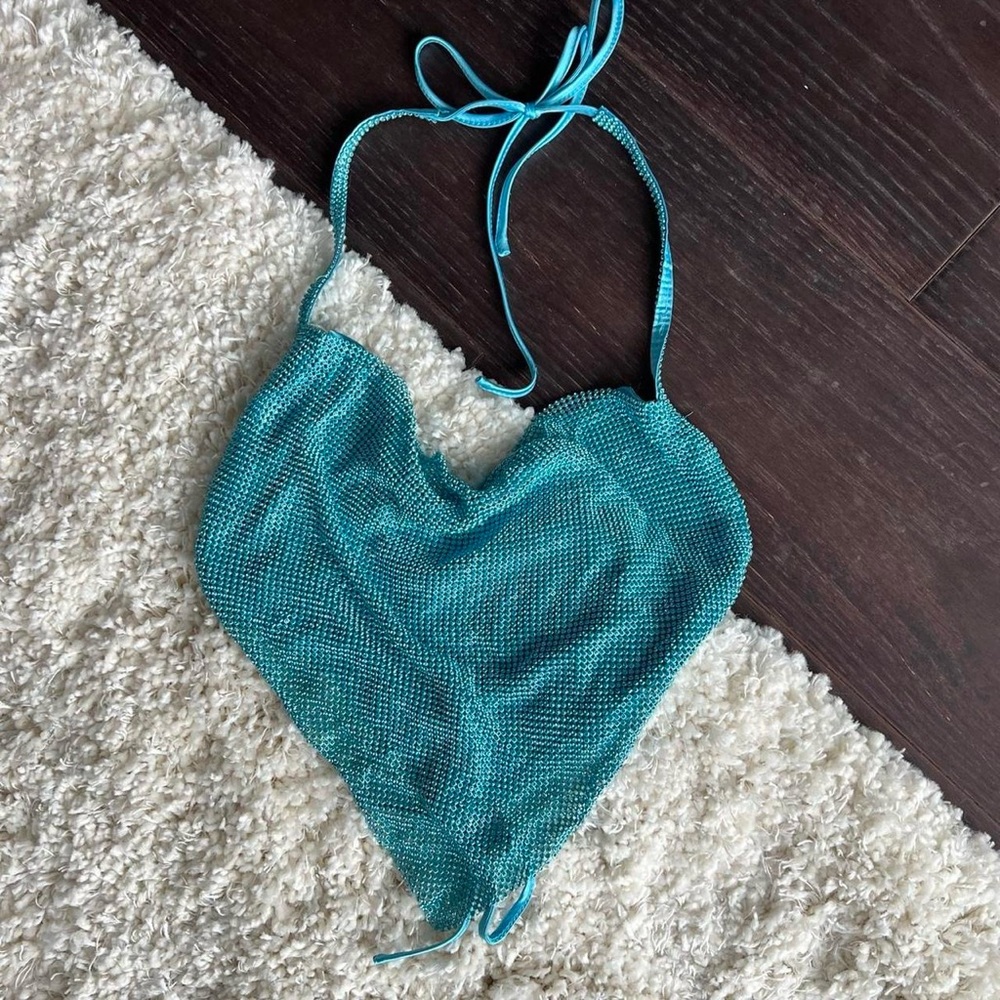 Meshki Daphne Diamante Halter Top - Aqua Blue